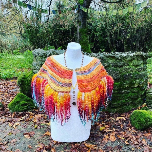 The Phoenix ’ Crochet capelet cloak teeswater locks pagan ritual wool collar