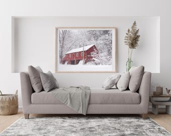 Red Barn in Wisconsin Winter Landscape Photography