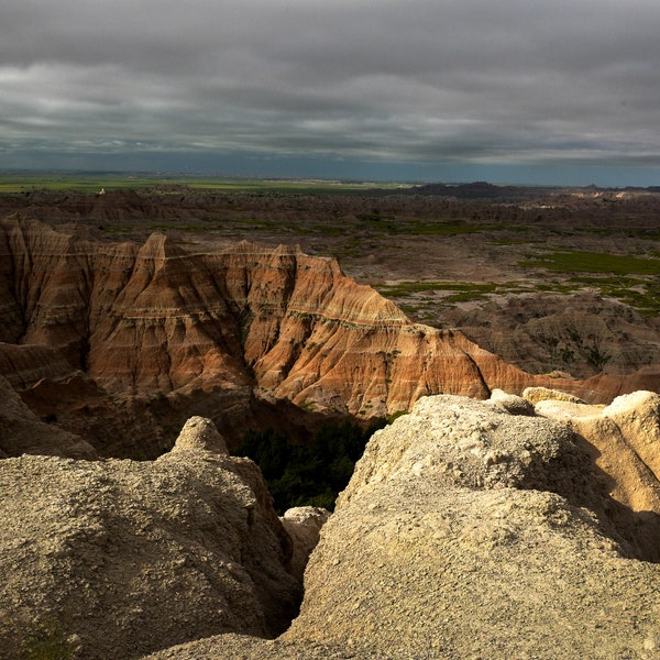 Dramatic Light hitting a Rock Formation in Badlands National Park, South Dakota -  Photography Print
