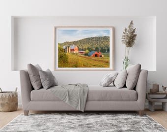 Red Barn and Church in Rural Wisconsin. Coon Valley. The Driftless Region