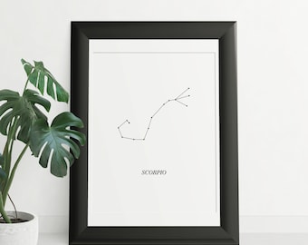 Scorpio Constellation, Zodiac Print, Printable Wall Art, Zodiac Art, Astrology Prints, Scorpio, Minimalist - INSTANT DOWNLOAD