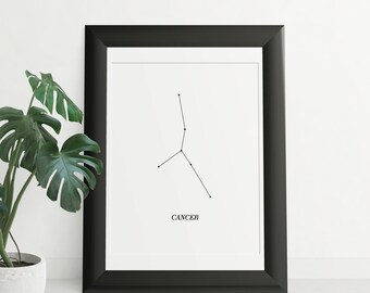 Cancer Constellation, Zodiac Print, Printable Wall Art, Zodiac Art, Astrology Prints, Cancer, Minimalist - INSTANT DOWNLOAD