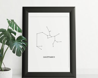 Boogschutter Constellatie, Zodiac Print, Afdrukbare Kunst aan de Muur, Zodiac Art, Astrologie Prints, Boogschutter, Minimalistisch - INSTANT DOWNLOAD