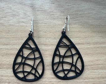 Modern Geometric Teardrop Dangle Earrings Custom Designed Sterling Silver Hook