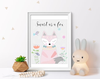 Fox Nursery Art Print: Pastel Nordic Decor (Digital Download)