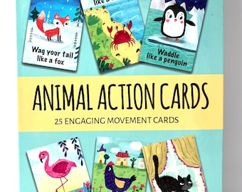 PRINTED VERSION. Animal action cards. 25 cards. 4x6". Action cards for toddlers. Active games for toddlers/kids.