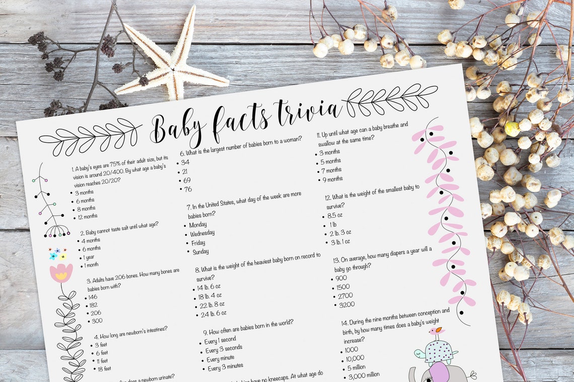 Baby Shower Game. Baby Facts Trivia. Printable. Instant Download. Baby