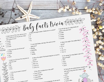 Baby shower game. Baby facts trivia. Printable. Instant download. Baby anatomy trivia. Pastel color baby shower.