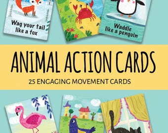 Digitale download. Dierenactiekaarten: actieve spellen voor peuters - afdrukbaar
