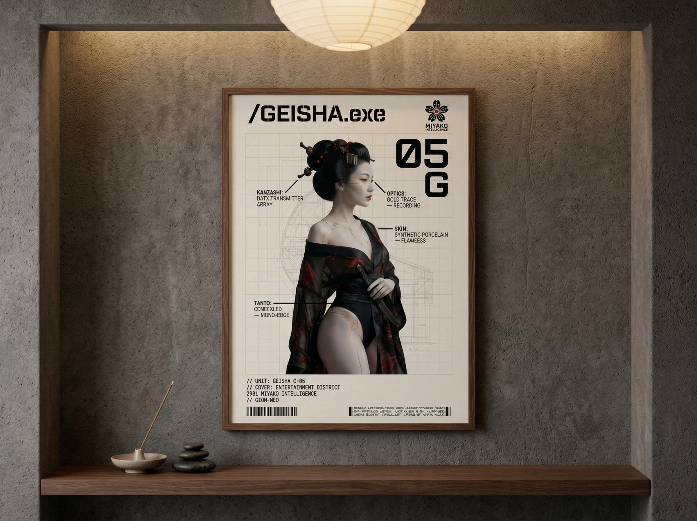 Geisha Operative Poster | Cyberpunk Spy Tactical Dossier Wall Art