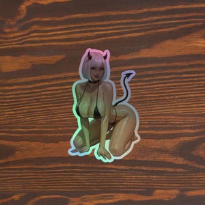 2B autocollant holographique Devil Girl | Sticker en vinyle irisé Android Waifu
