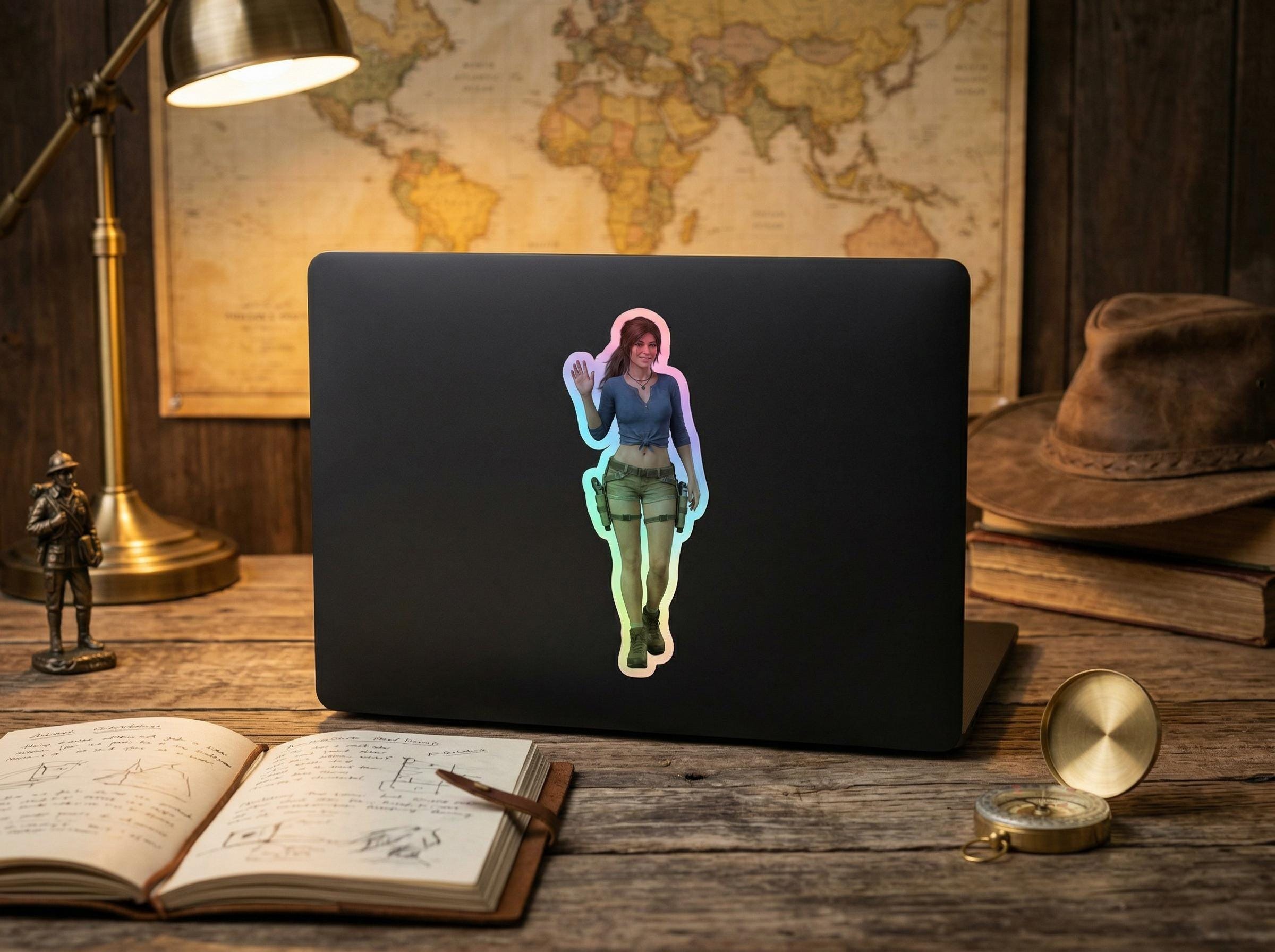 Henley Sticker Explorer Waving Henley Holographic Sticker | Treasure Hunter Iridescent ...
