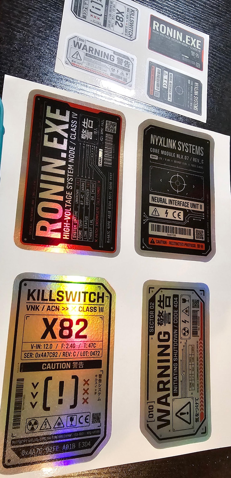 Killswitch Stickers Cyberpunk Warning Labels Holographic Sticker Sheet | Sci-fi Tech Decal ...