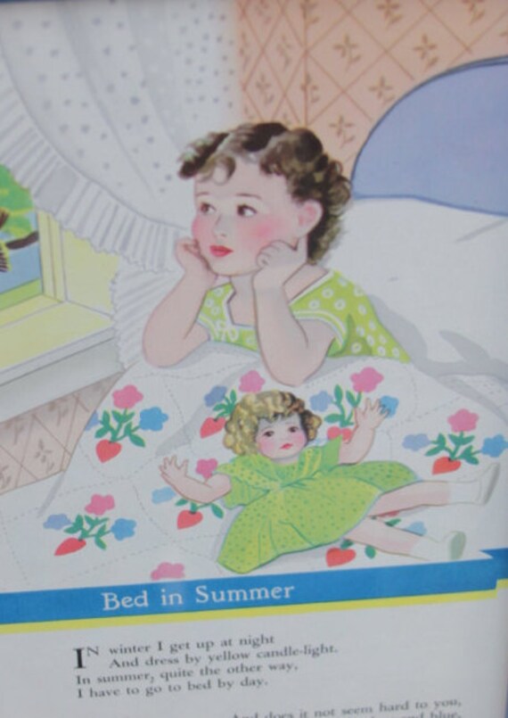 Vintage Framed Children S Storybook Print Girls Nursery Decor Summer Nights Art Framed Vintage Kids Poem Kids Illustration Print