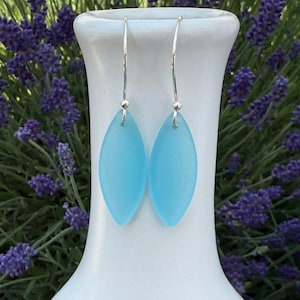 Blue sea glass dangle earrings