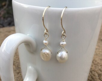 Large freshwater pearl dangle earrings