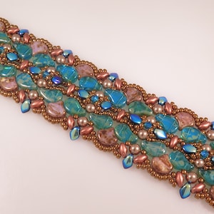 Beach Bracelet - Beading Tutorial - Ginko Gekko Paisley Superduo Swarovski Bicones and Seed Beads - Beading Pattern - Beaded bracelet - PDF