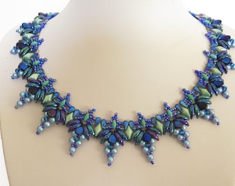 Collier Grapevine - Tutoriel de perles - GemDuo Dropduo Crescent Superduo Pearls Pip Seed Beads - Beading Pattern - Beaded Necklace Tutorial - PDF