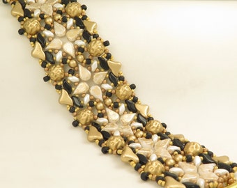 Art Deco Bracelet - Beading Tutorial -Amos Helios par Puca Superduo Baroque Stormduo Pearl Seed Beads -Beading Pattern -Beaded bracelet -PDF