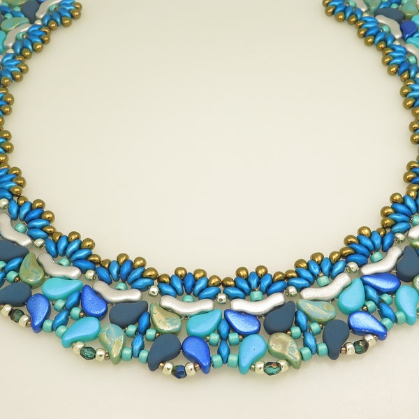 Peacock Necklace - Beading Tutorial - Bridge bads, Paisley duo, Drops, Superduo & Seed Beads -Beading Pattern -Beaded necklace - PDF