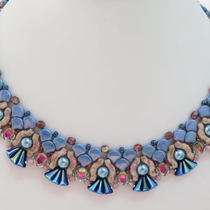 Ballerina Necklace - Kit & Tutorial - Vexolo Ginko Bridge Pearls Fire Polished and Seed Beads - Beaded Necklace Tutorial and KIT