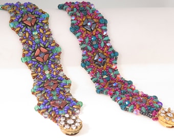 Carnival Bracelet - Beading Tutorial - Kos par Puca Superduo Swarovski Bicones Fire Polish and Seed Beads - Beading Pattern - Beaded - PDF