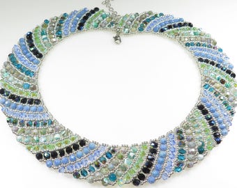 Swirl Necklace Beading Tutorial - Netting Swarovski fire polish crystal gems- Beading Pattern-Beaded Netted crystals Necklace Tutorial - PDF