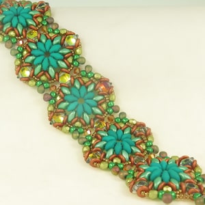 Lantana Bracelet -Beading Tutorial - Superduo Gemduo O beads Drops Bicones Fire Polished & Seed Beads-Beading Pattern -Beaded bracelet - PDF