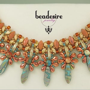 Bouquet Necklace -Beading Tutorial - Irisduo Dropduo Crescent Superduo Daggers Seed Beads - Beading Pattern - Beaded Necklace Tutorial - PDF