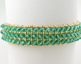 Emerald Glam Bracelet Beading Tutorial - Swarovski 3 mm Bicone Seed Beads Bracelet - Beading Pattern - Crystal Beaded Bracelet Tutorial -PDF