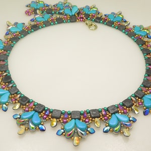 Collier Versailles -Tutoriel perles- Paisley Gekko Pétales de tulipes Zoliduo Carreaux tchèques Dropduo et perles de rocaille- Tutoriel collier de perles PDF