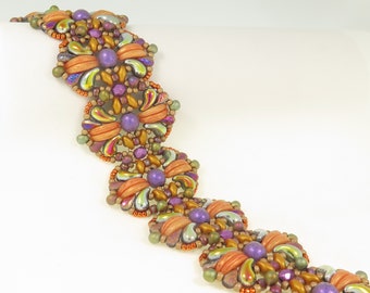 Inflorescence Bracelet - Beading Tutorial - Crescent Superduo Dropduo Zoliduo Pearl and Seed Beads - Beading Pattern - Beaded bracelet - PDF