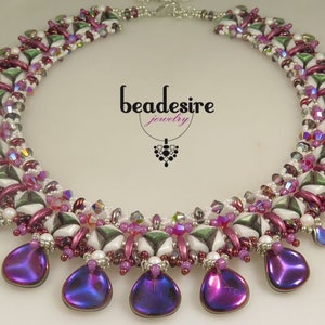 Czar Necklace -Beading Tutorial - Gemduo duets Crescent Bicones Pip Superduo Seed Beads - Beading Pattern - Beaded Necklace Tutorial - PDF