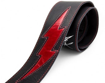 Lightening bolt guitar strap, Handcrafted leather guitar strap - the GENERATOR