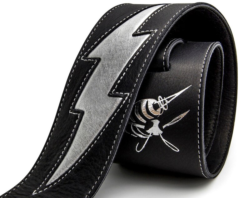 Leather Guitar Strap Black and Silver Guitar Strap the Etsy Canada