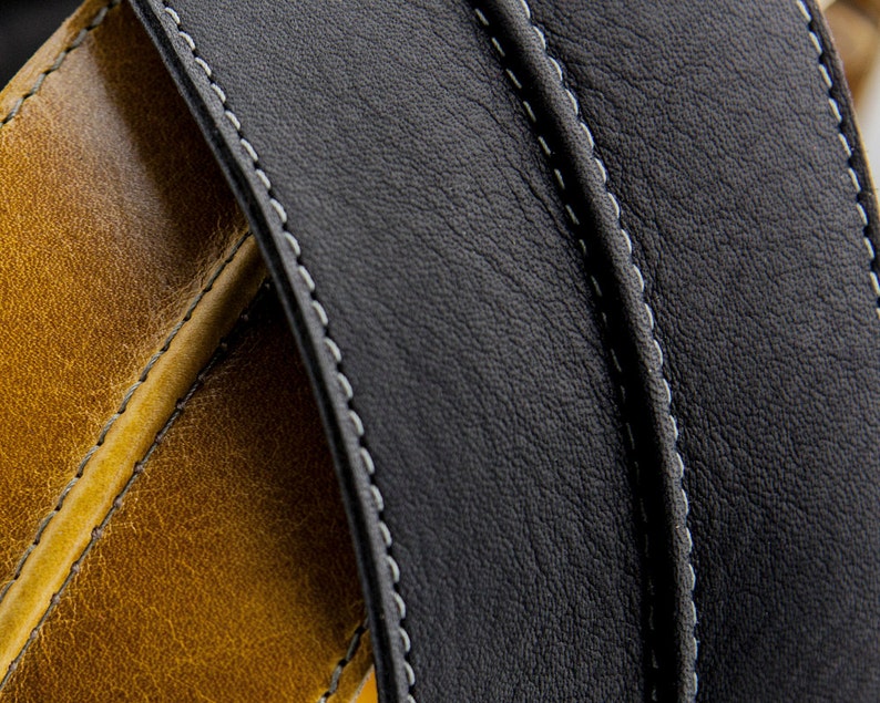 Yellow Leather Guitar Strap, Custom Guitar Strap, Mustard Yellow Strap