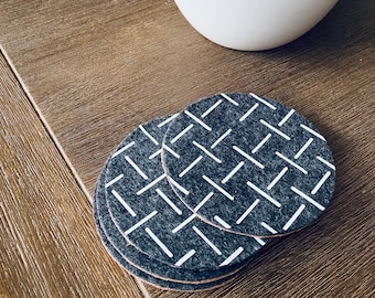 Wool Felt And Cork Coasters Set- Stone Grey, Drink Coasters, Bar Coasters, Round Coasters, Table Coasters, Wine Coasters,