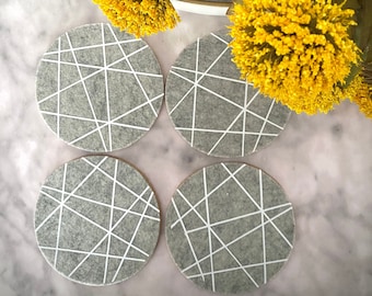 Wool Felt And Cork Coasters Set- Grey, Drink Coasters, Bar Coasters, Round Coasters, Table Coasters, Wine Coasters,