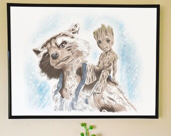 Rocket and Baby groot, an art print by Miru - INPRNT