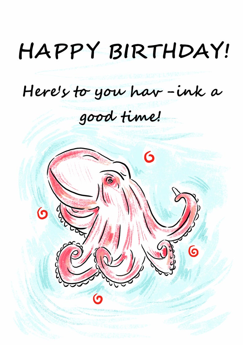 Animal Puns Greetings/ Birthday Card Octopus Etsy