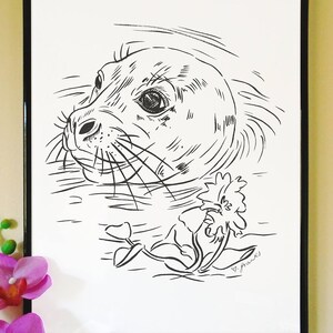 Seal and Water Hyacinth Art Print
