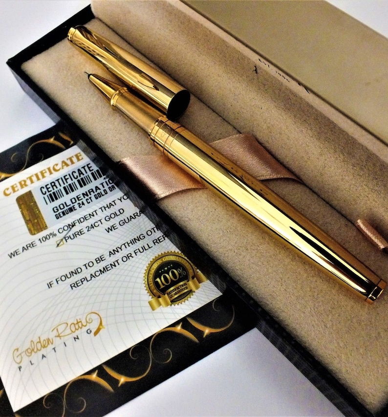 24Ct Gold Plated Black Parker Vector Fountain Writing Pen New Gift Boxed 24K