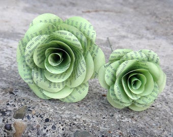Mint Green Book Page Flowers, Green Wedding Flowers, Literary Gift, Book Wedding Theme