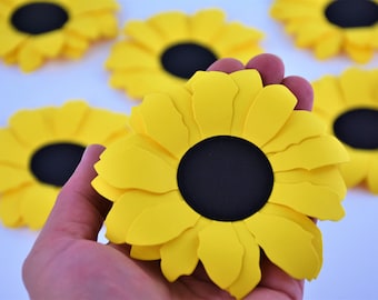 Set of 6 Large paper sunflowers - rustic country garden wedding party table decoration / decor / centerpieces / invitations / favors / tags