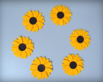 Set of 6 felt sunflowers rustic country farm garden wedding party table decoration / decor / centerpieces