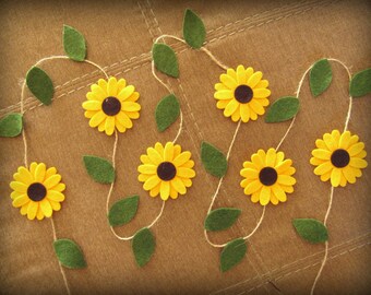 Felt sunflower garland wedding decoration / decor / farm barn park rustic country garden party