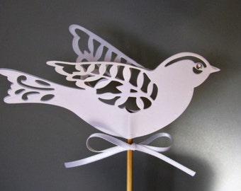 Two lace birds wedding cake topper in white