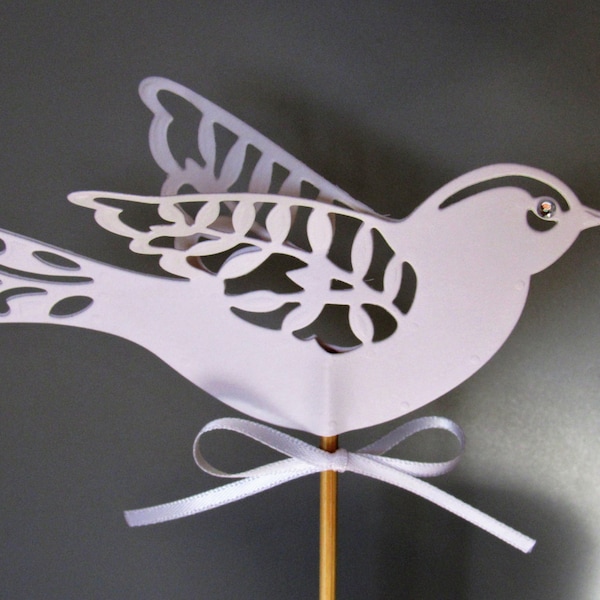 Two lace birds wedding cake topper in white