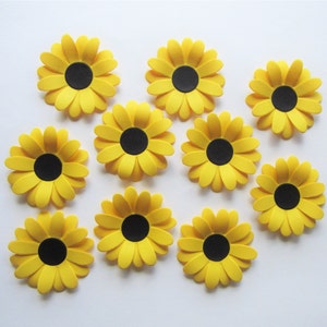 Set of 10 paper sunflowers rustic country farm garden wedding party table decoration / decor / centerpieces / invitations / favors / tags