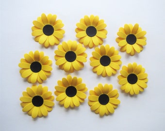 Set of 10 paper sunflowers rustic country farm garden wedding party table decoration / decor / centerpieces / invitations / favors / tags